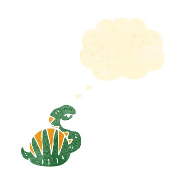 serpiente gorda dibujos animados retro con pensamiento burbuja