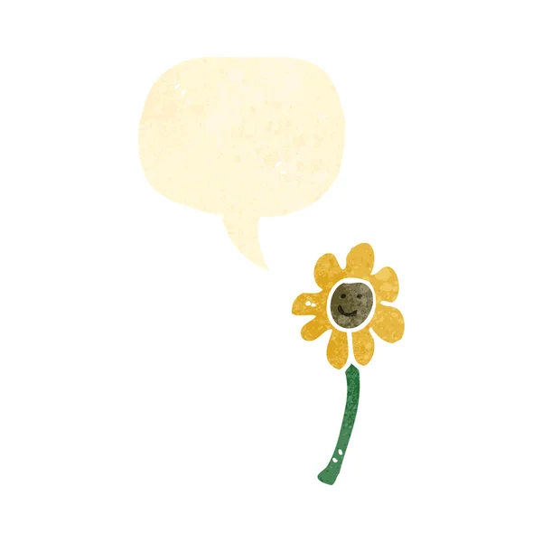 Fleur de dessin animé rétro avec bulle de parole — Image vectorielle