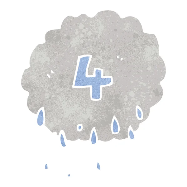 Σύννεφο βροχής ρετρό κινούμενα σχέδια με τον αριθμό τέσσερα — Διανυσματικό Αρχείο
