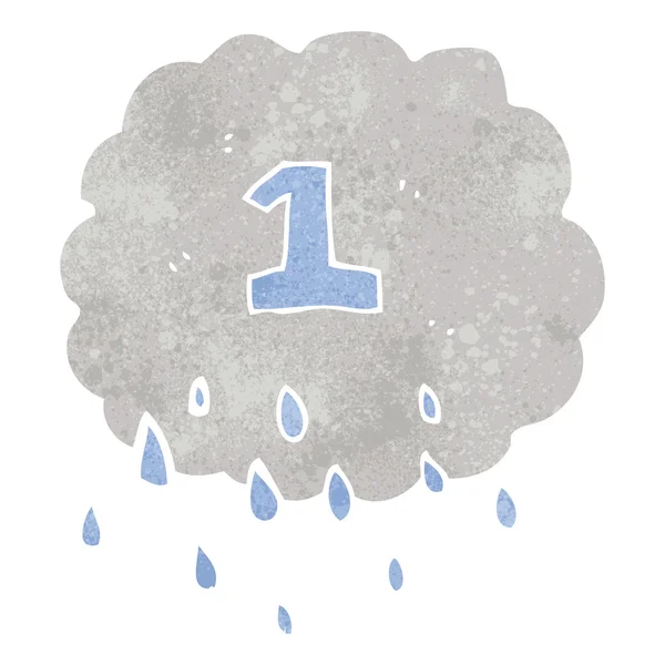 Nuvem de chuva de desenhos animados retro com número um —  Vetores de Stock