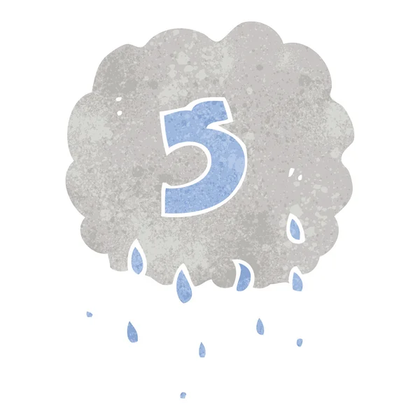 Nuvem de chuva de desenhos animados retro com número cinco — Vetor de Stock