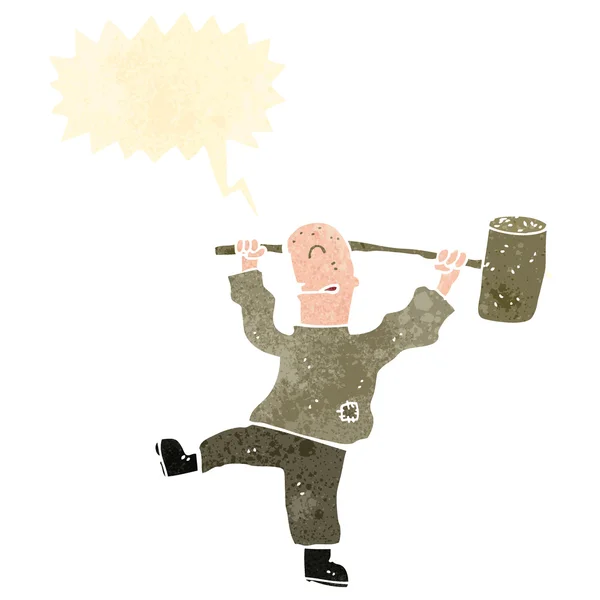 Homme dessin animé rétro avec grand marteau — Image vectorielle