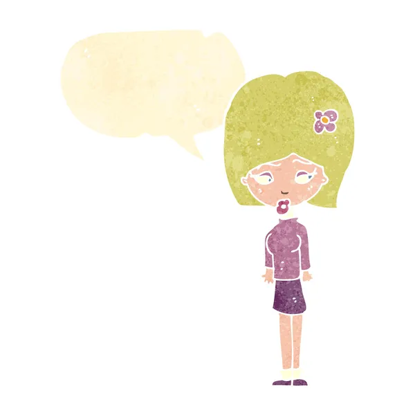 Femme dessin animé rétro avec bulle de parole — Image vectorielle