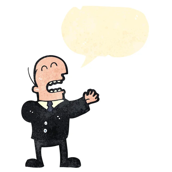 Retro hombre de negocios de dibujos animados con burbuja de habla — Vector de stock
