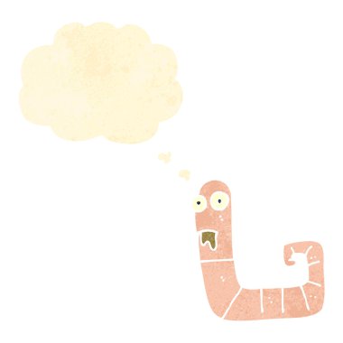 Retro karikatür solucanı düşünce balonu