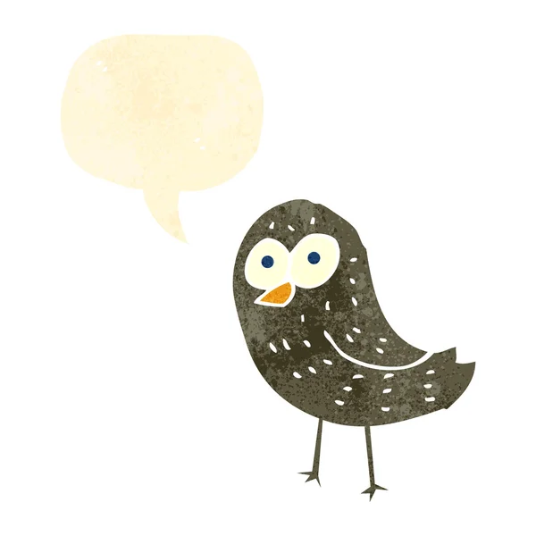 Pássaro de desenho animado retro com bolha de fala — Vetor de Stock