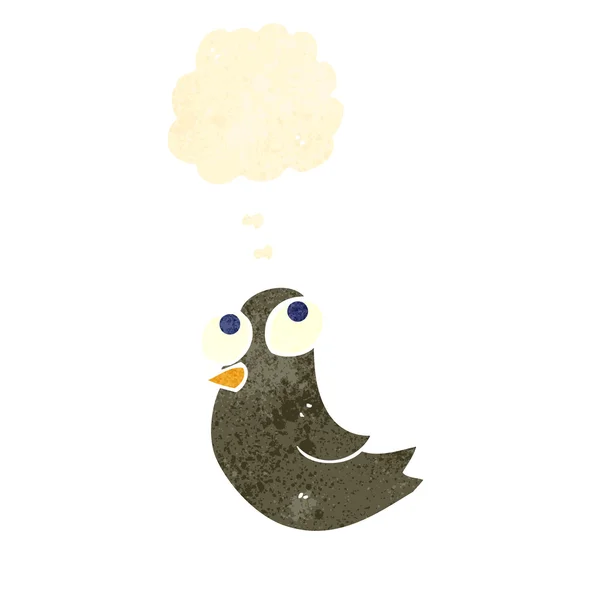 Pájaro de dibujos animados retro con burbuja de pensamiento — Vector de stock