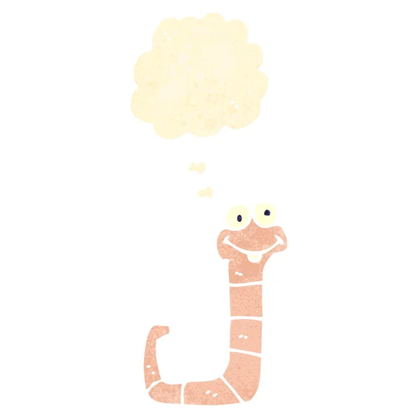 Retro cartoon worm with thought bubble — Stock Vector