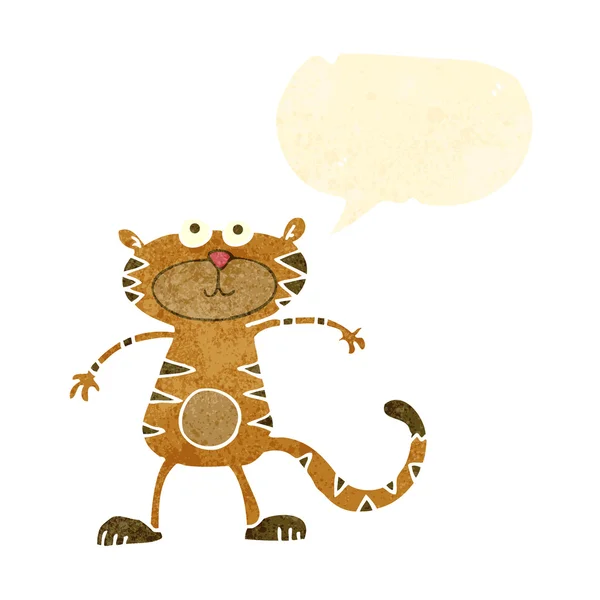 Ретро-мультяшный тигр с пузырьком речи — стоковый вектор