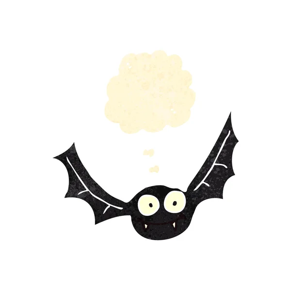Retro morcego de desenho animado com bolha de pensamento —  Vetores de Stock