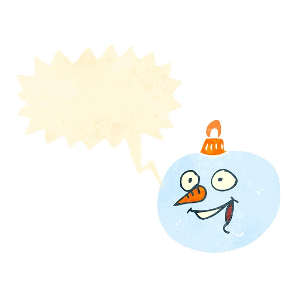 Retro dessin animé parler bonhomme de neige boule de Noël — Image vectorielle