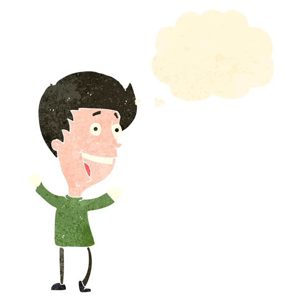 Retro kreslený šťastný muž s myšlenkou bublina — Stockový vektor