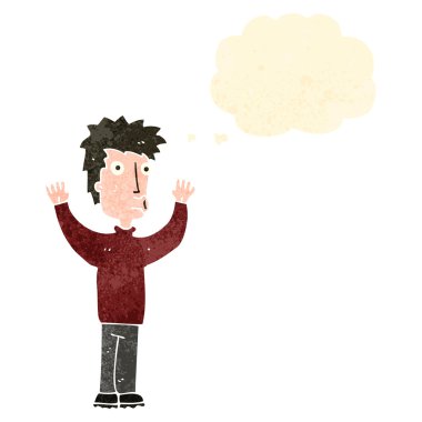 retro karikatür adam ellerini tutarak