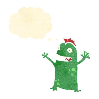 Retro çizgi film küçük canavar konuşma balonu ile