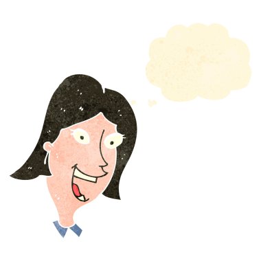 Retro çizgi film heyecanlı kadın ile düşünce balonu