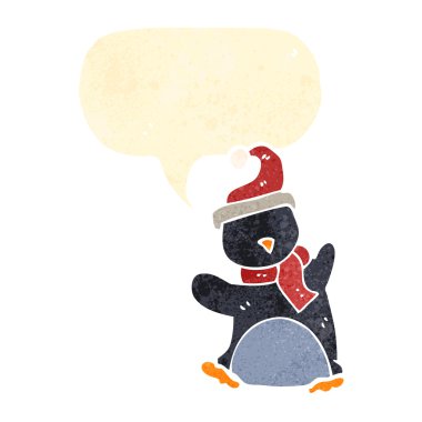 Retro karikatür penguen ile konuşma balonu