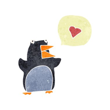 Retro karikatür penguen aşık