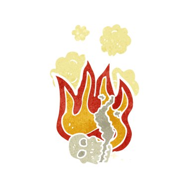 Retro çizgi film alevli kafatası