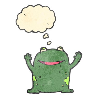 Retro karikatür kurbağa ile düşünce balonu