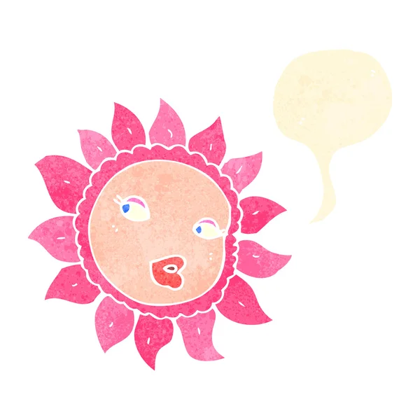 Fleur de dessin animé rétro avec bulle de parole — Image vectorielle