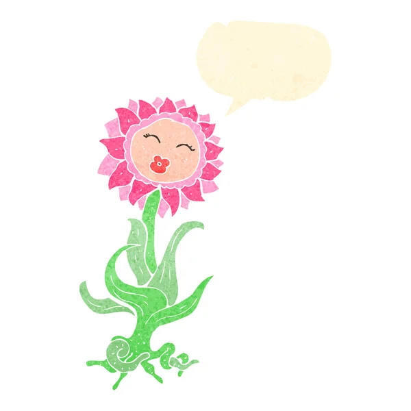 Retro cartoon cute flower with face — Stock Vector