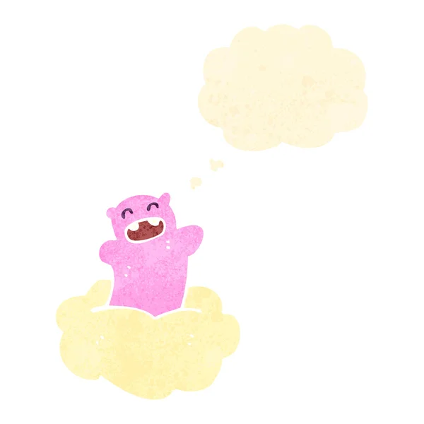 Kartun retro teddy di awan - Stok Vektor
