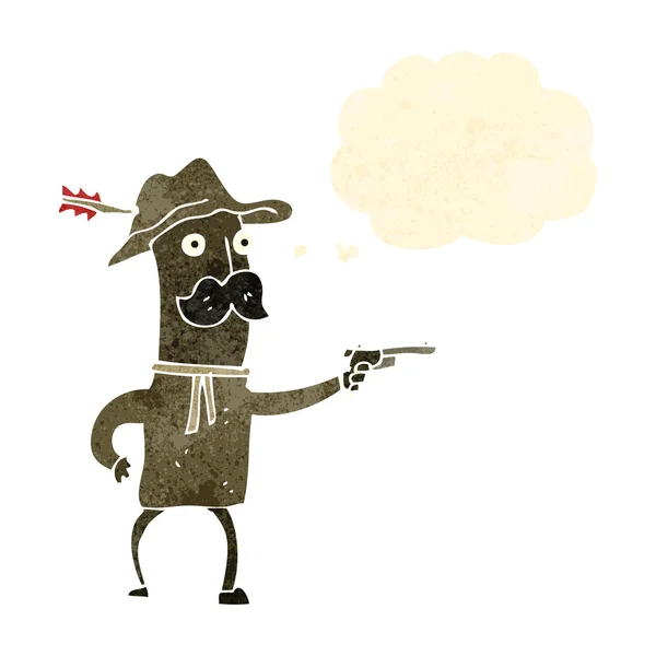 Vaquero de dibujos animados retro con pistola — Vector de stock
