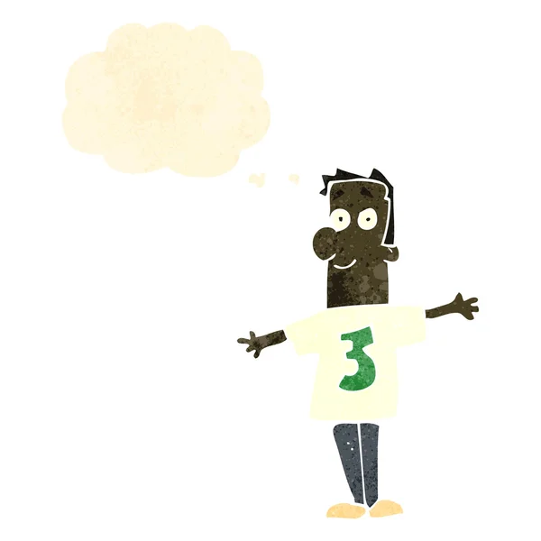 Retro-Cartoon-Mann trägt Hemd mit der Nummer drei — Stockvektor