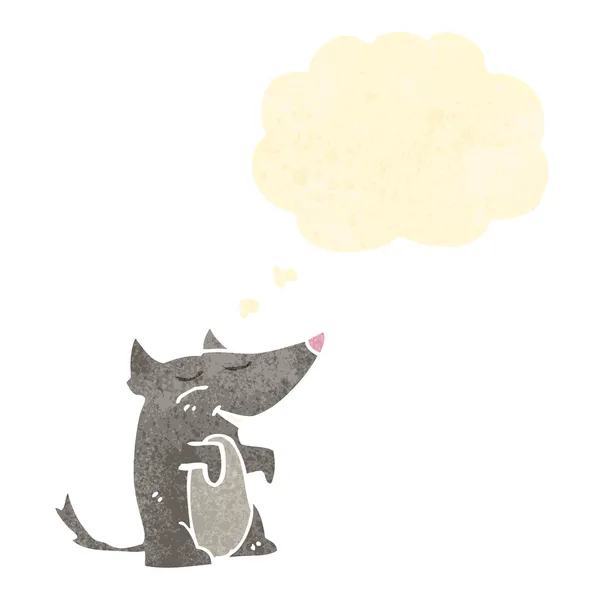 Retro cartone animato lupo cucciolo con bolla di pensiero — Vettoriale Stock
