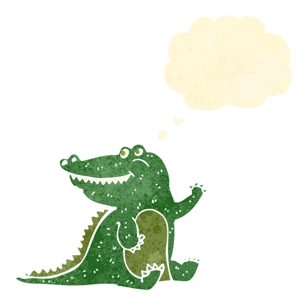 Retro tecknade krokodil med tankebubbla — Stock vektor