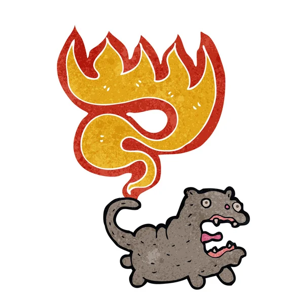 Gato de dibujos animados con cola ardiendo — Vector de stock