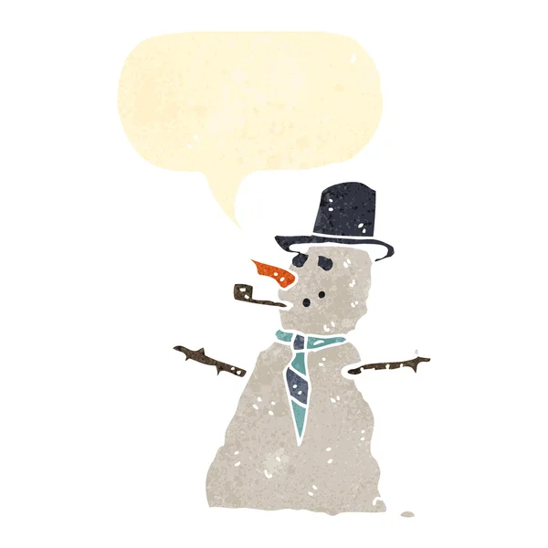 Ретро мультфильм снеговик с пузырьком речи — стоковый вектор