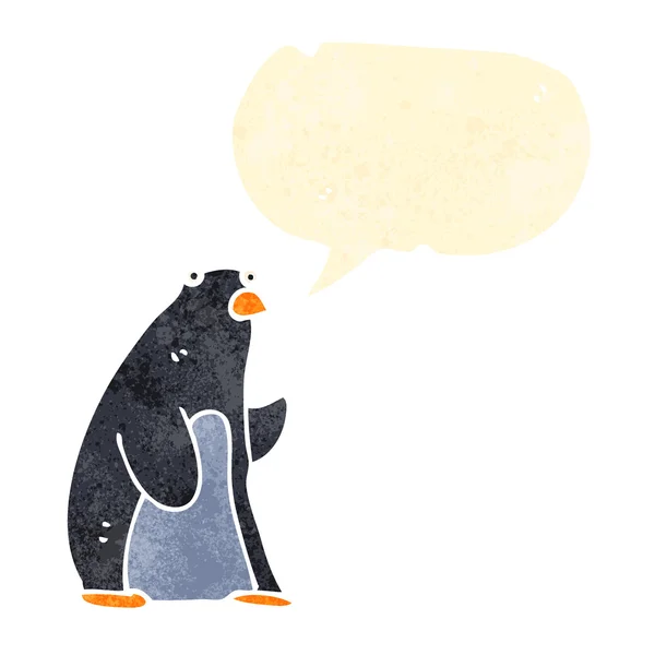 Pinguim de desenho animado retrô com bolha de fala — Vetor de Stock