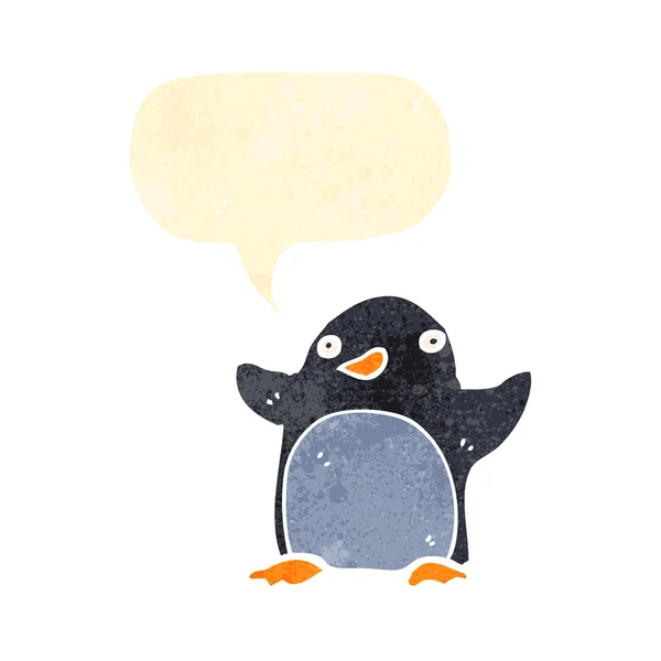 Pingouin dessin animé rétro avec bulle de parole — Image vectorielle