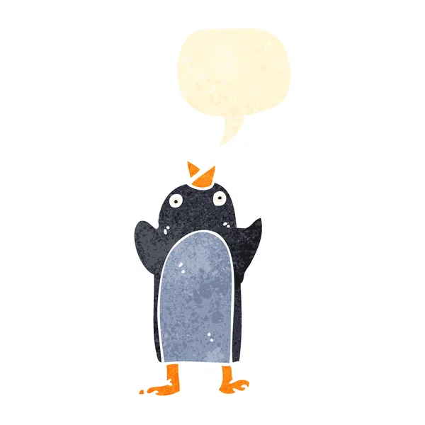 Retro cartoon penguin with speech bubble — Stock Vector