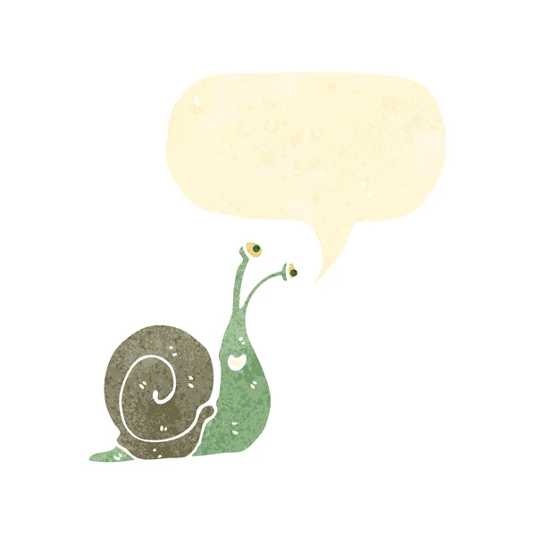 Caracol de dibujos animados retro con burbuja del habla — Vector de stock