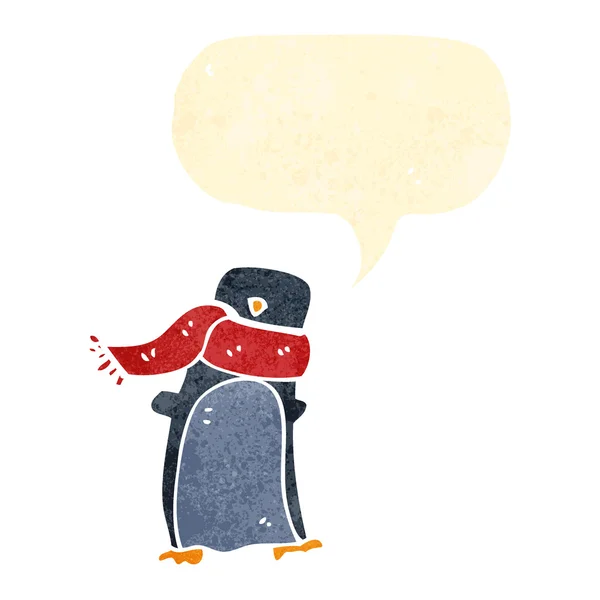 Pingüino de dibujos animados retro con bufanda — Vector de stock