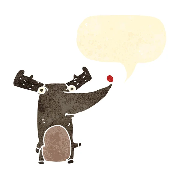 Retro cartoon reindeer with red nose — Stock Vector
