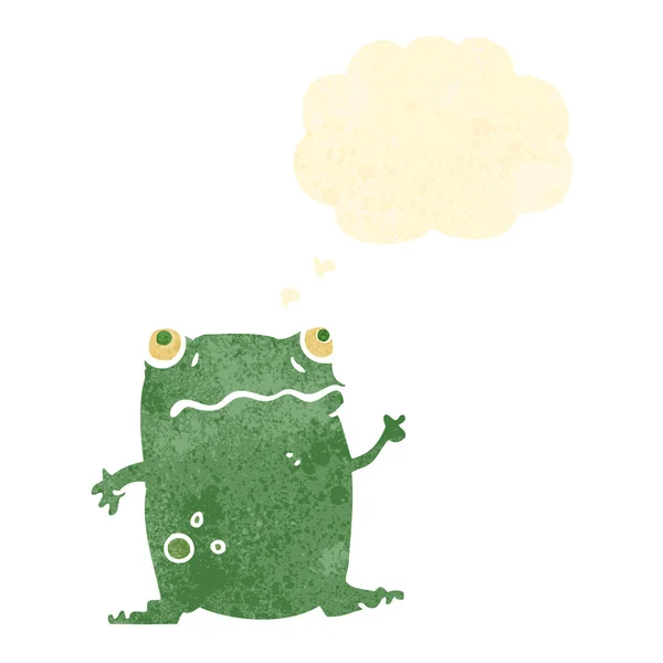 Retro cartoon frog with thought bubble — Stock Vector