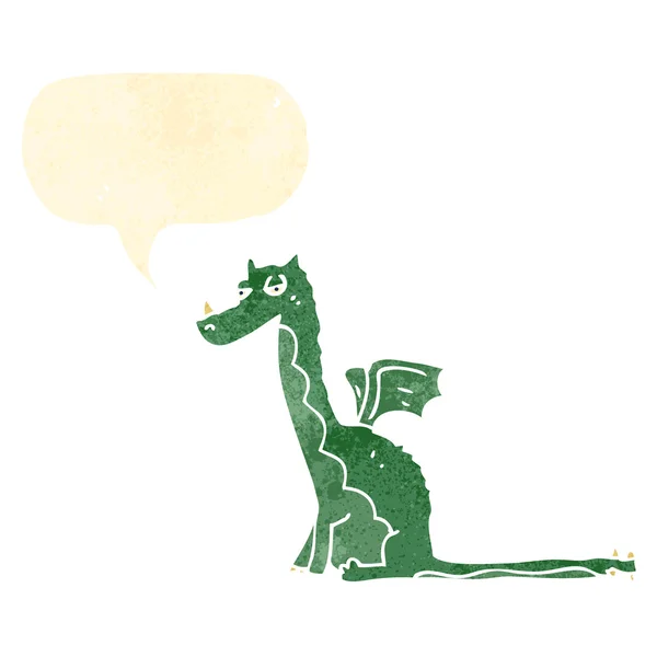 Dragon de dessin animé rétro avec bulle vocale — Image vectorielle