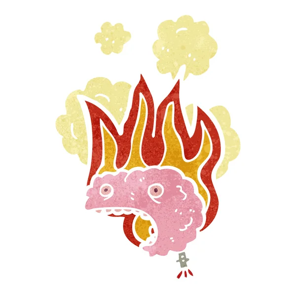 Retro cartoon flaming brain — Stock Vector