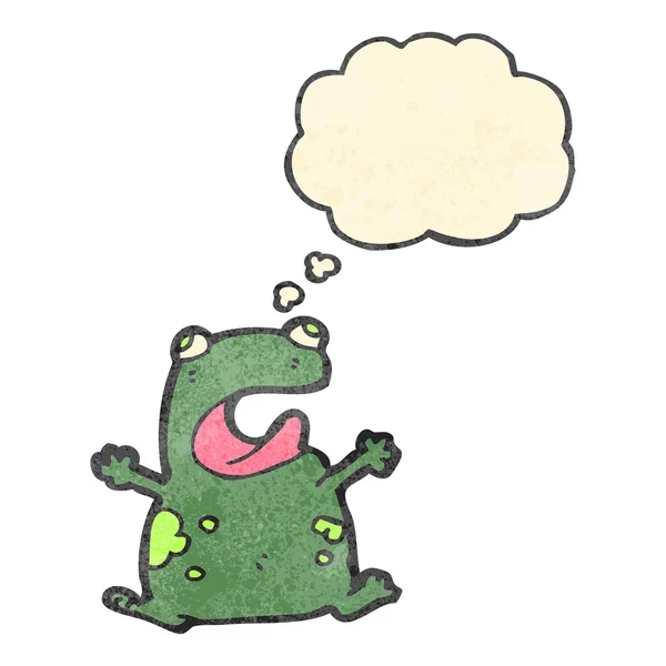 Retro Cartoon Frosch mit Gedankenblase — Stockvektor