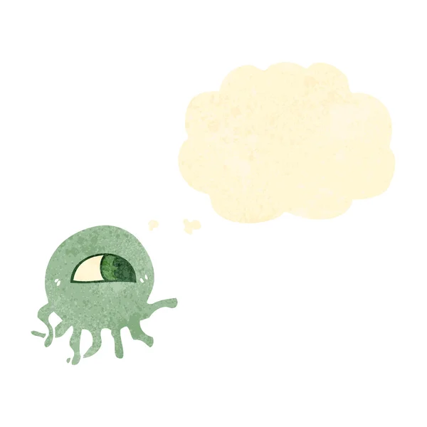 Retro cartoon alien jellyfish with thought bubble