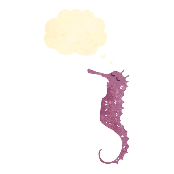 Retro cartoon seahorse with thought bubble — Stock Vector