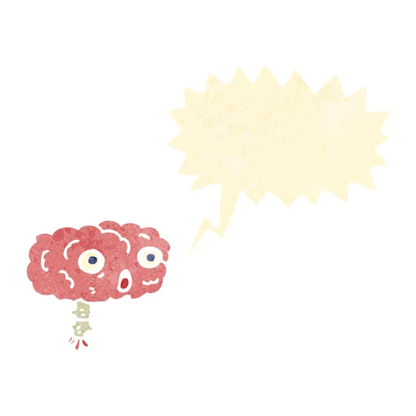 Cerveau de dessin animé rétro avec bulle vocale — Image vectorielle