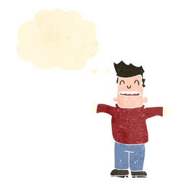 Retro karikatür mutlu bir adam ile düşünce balonu