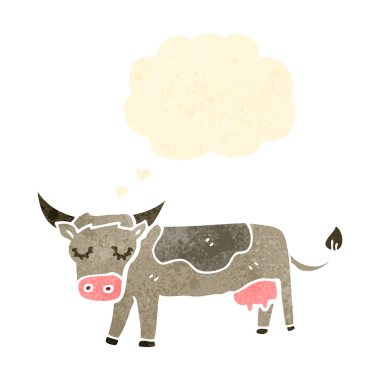 Retro karikatür inek ile düşünce balonu