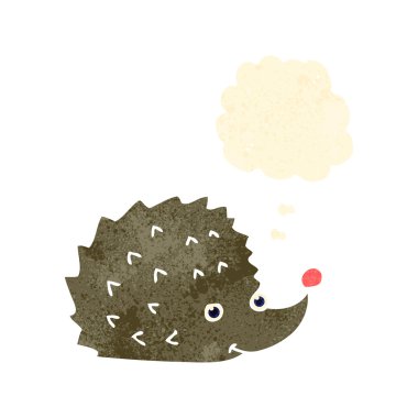 Retro karikatür kirpi ile düşünce balonu