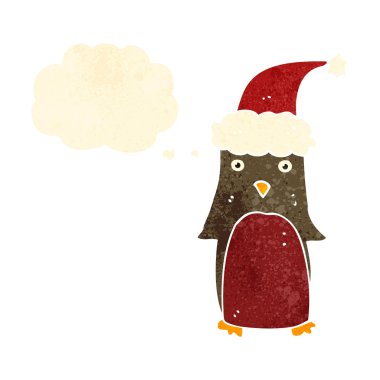 Retro karikatür robin ile düşünce balonu