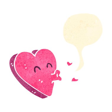 retro karikatür kalp öpüşme